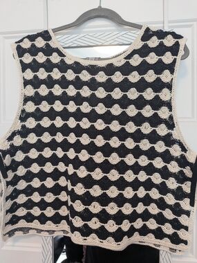 Tristan Black and Cream Crochet Crop Tank